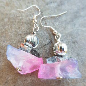 Raw quartz and silver pyrite earrings